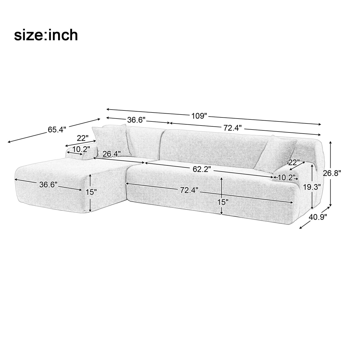 Gray L-Shape Modular Sectional Sofa L564