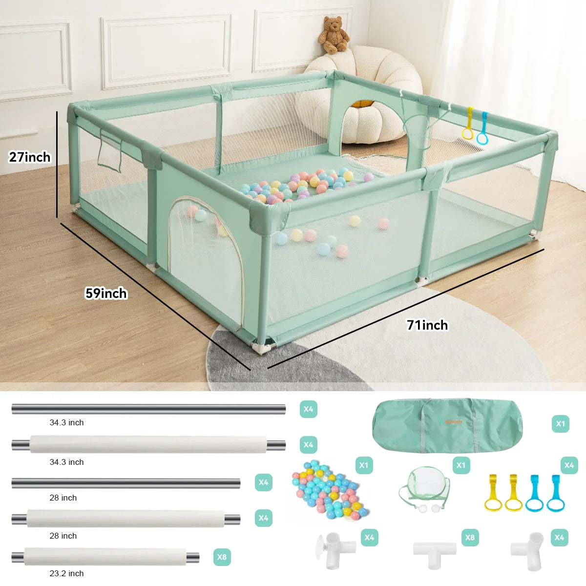 63x63'' Gray Baby Playpen S338730