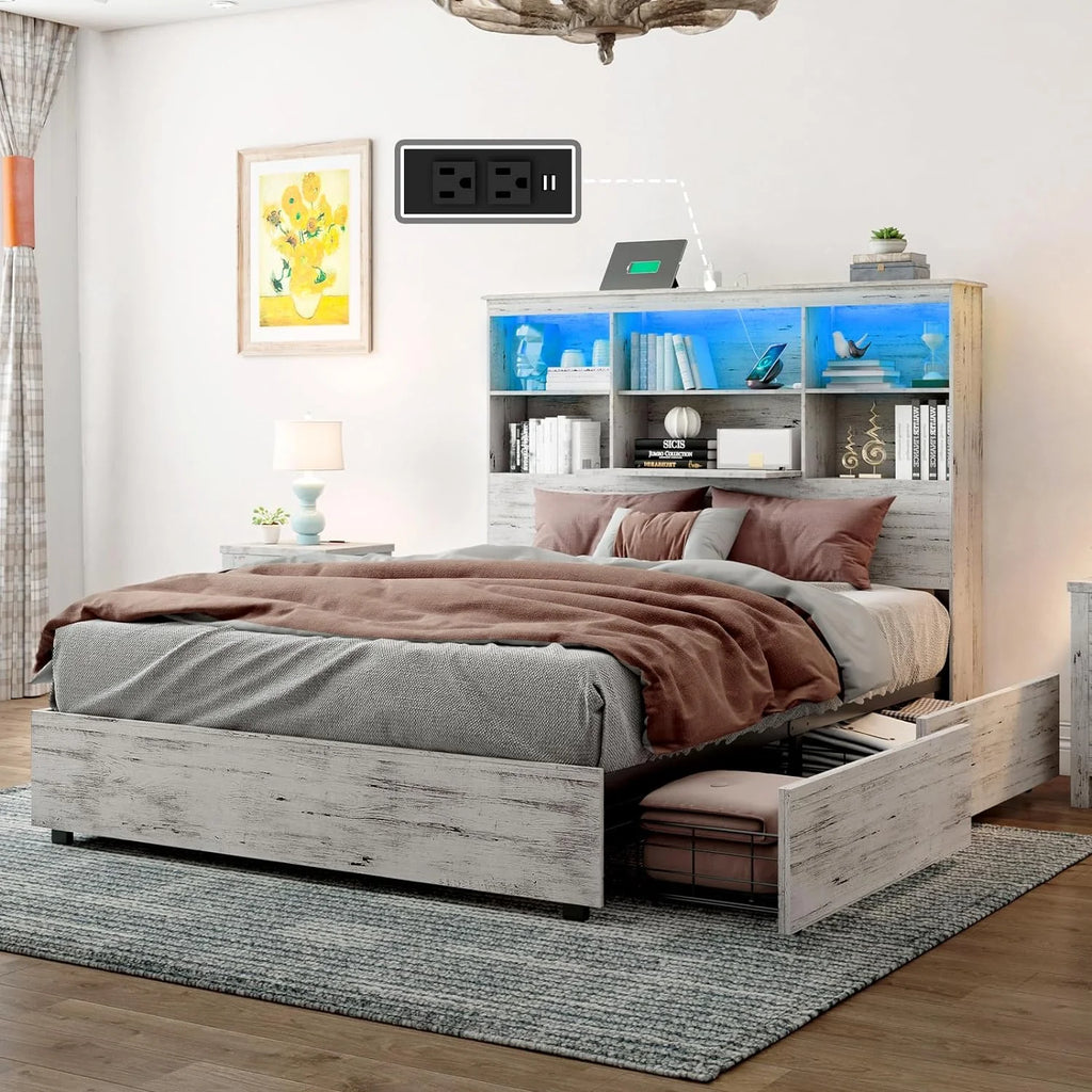 Queen Size Wood Storage Bed with 4 Drawers G248376