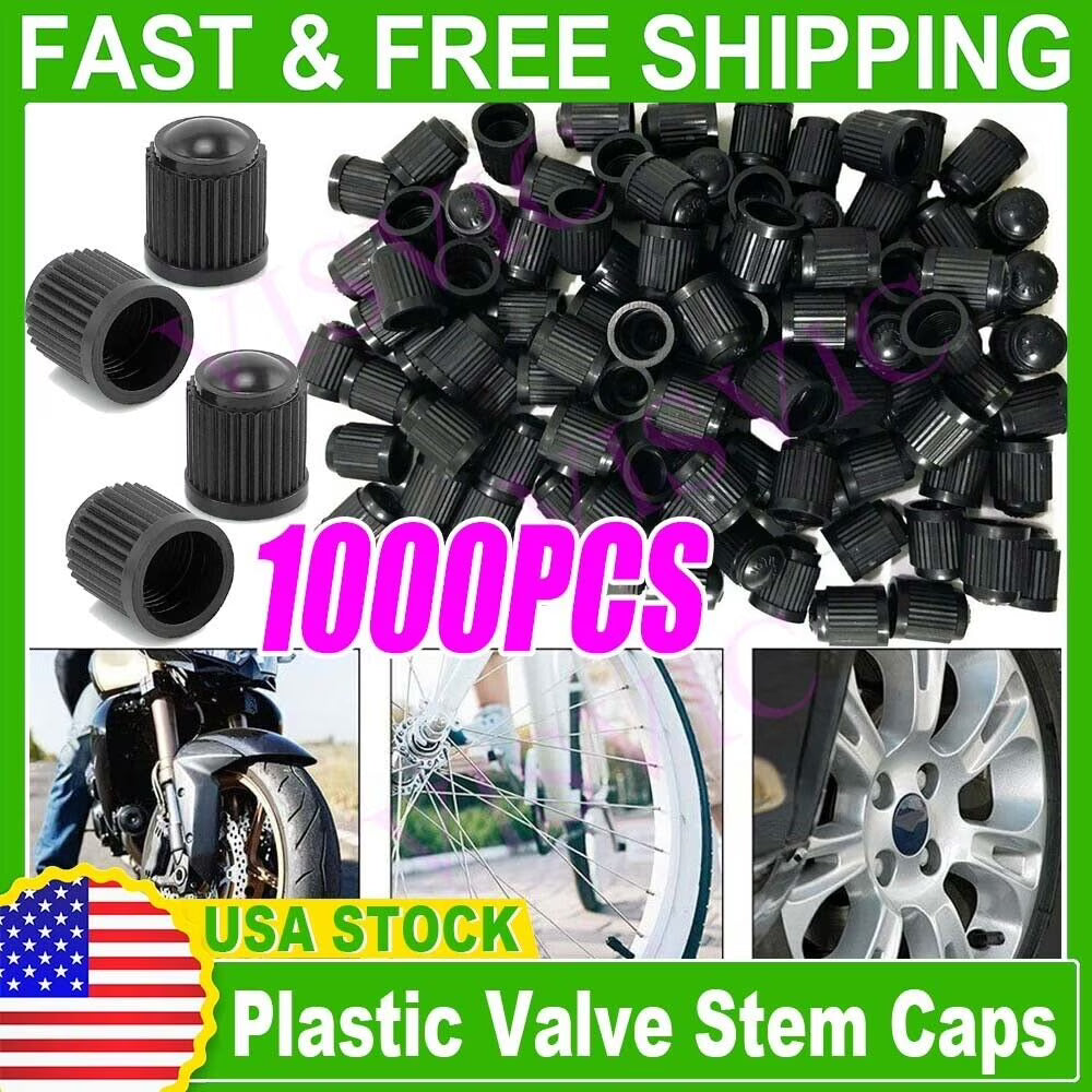 1000 Black Plastic Tire Valve Stem Caps R7079