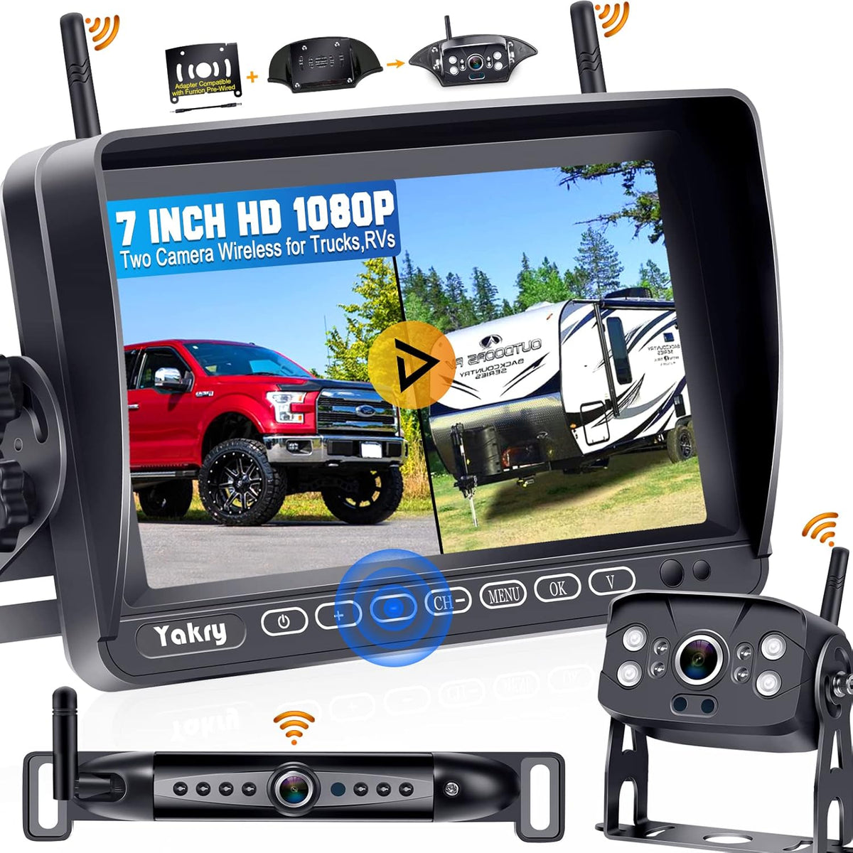 Wireless Backup Camera HD 1080P 7 Inch Monitor with Adapter Infrared Night Vision C407940