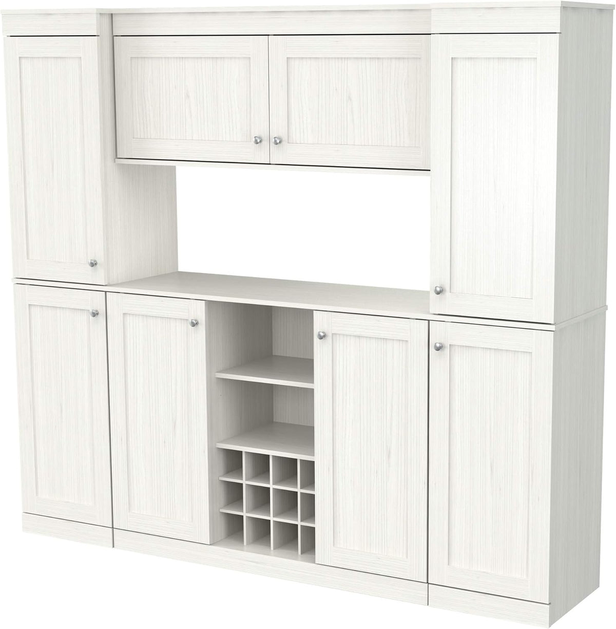 4-Piece Buffet Storage System with 2 Tall/Slim Cabinets, Washed Oak C90462