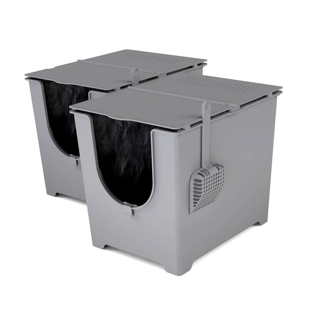Gray Litter Box with Scoop and Reusable Liner (2-Pack) P597