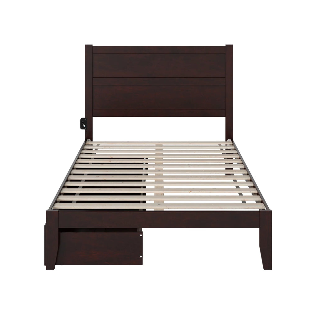 Full Solid Wood Bed with 2 Drawers and USB Charger in Espresso W7098