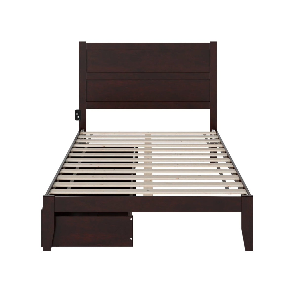 Full Solid Wood Bed with 2 Drawers and USB Charger in Espresso W7098