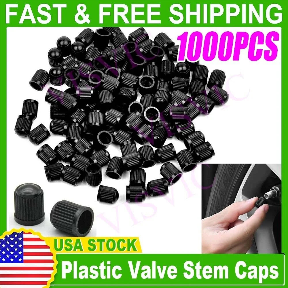 1000 Black Plastic Tire Valve Stem Caps R7079