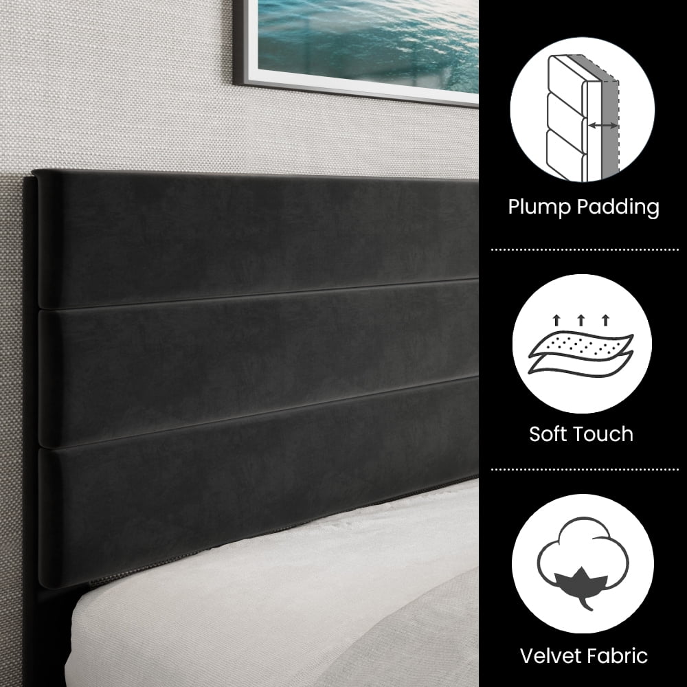Full Size Platform Bed Frame with Upholstered Fabric Headboard F715534