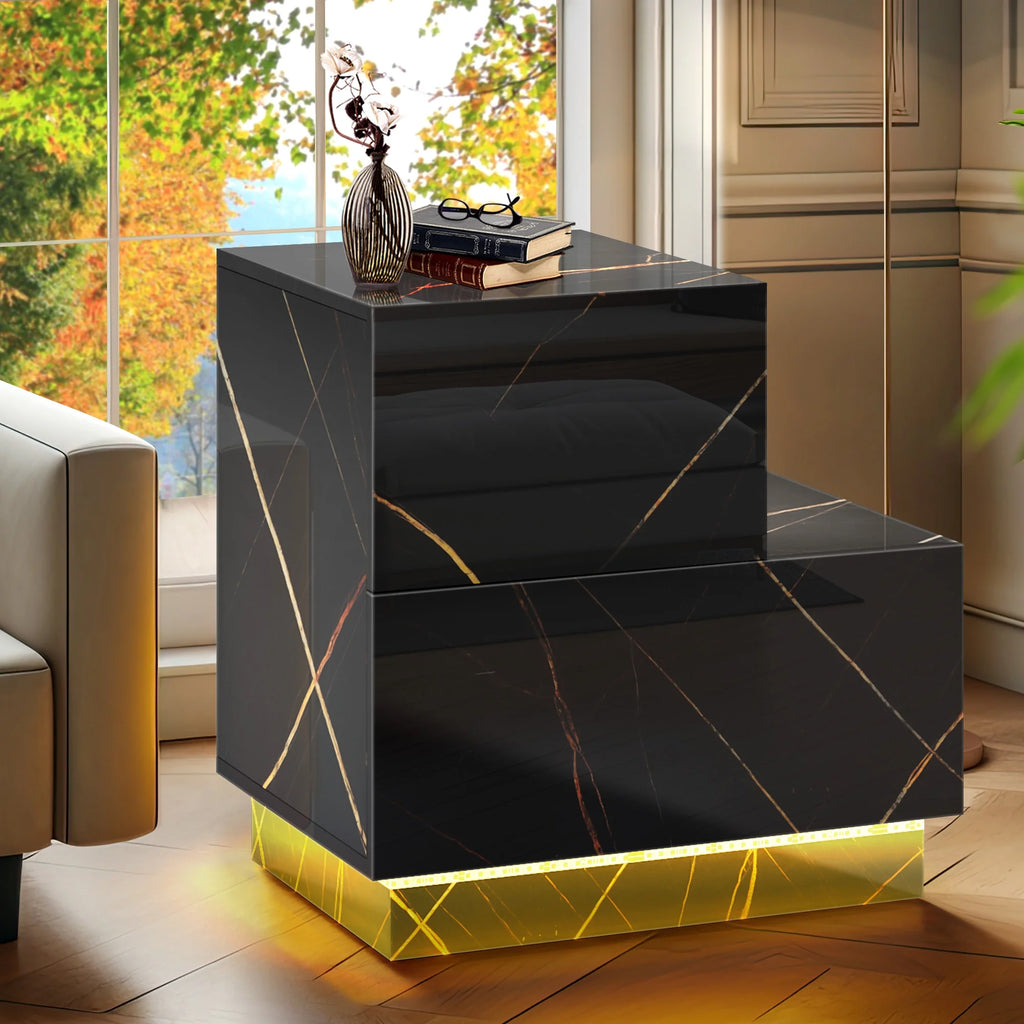 Set of 2 LED Nightstand with 2 Drawers E370535