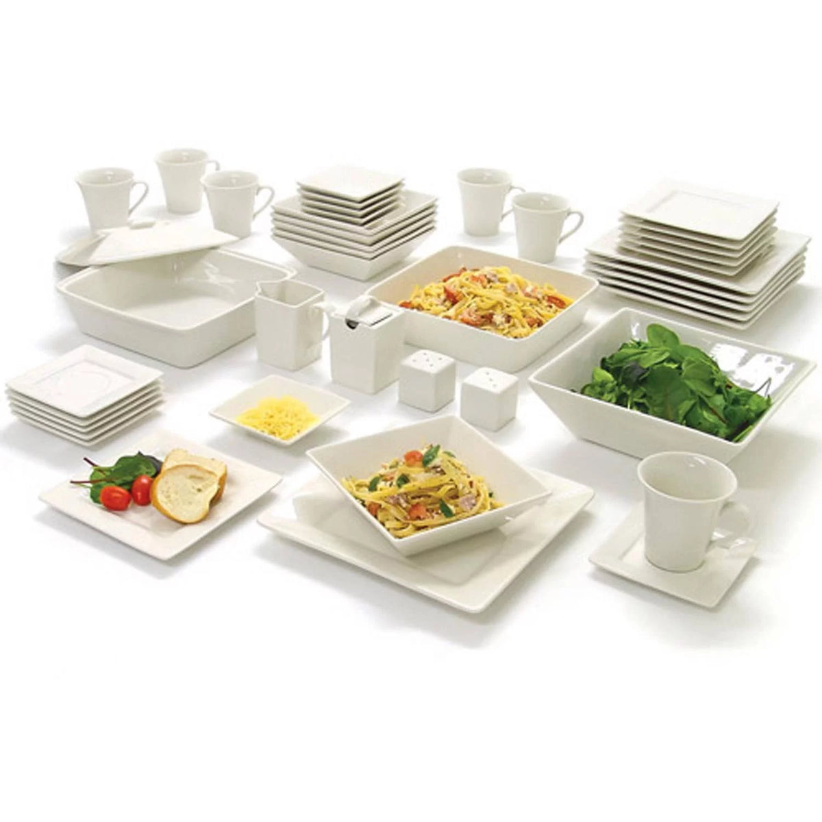 45-Piece Cream White Stoneware Dinnerware Set I54899