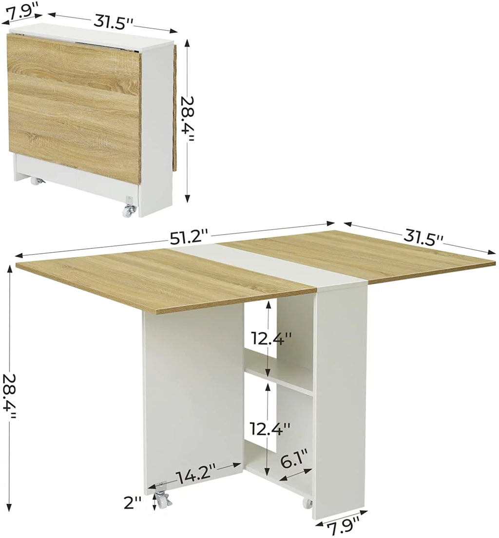 Folding Dining Table with 6 Wheels and 2 Storage Racks N908
