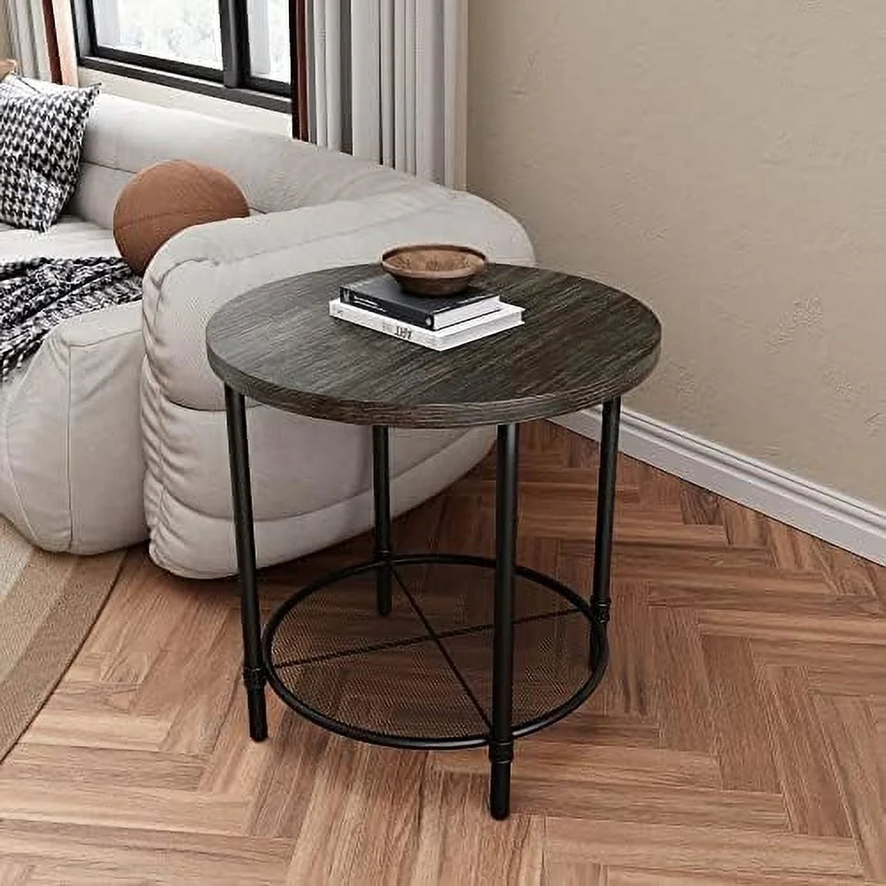 Round Coffee Table with Casters Metal Legs Solid Wood Brushed Black I665