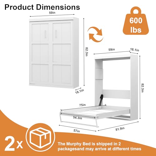 White Full Murphy Bed L507