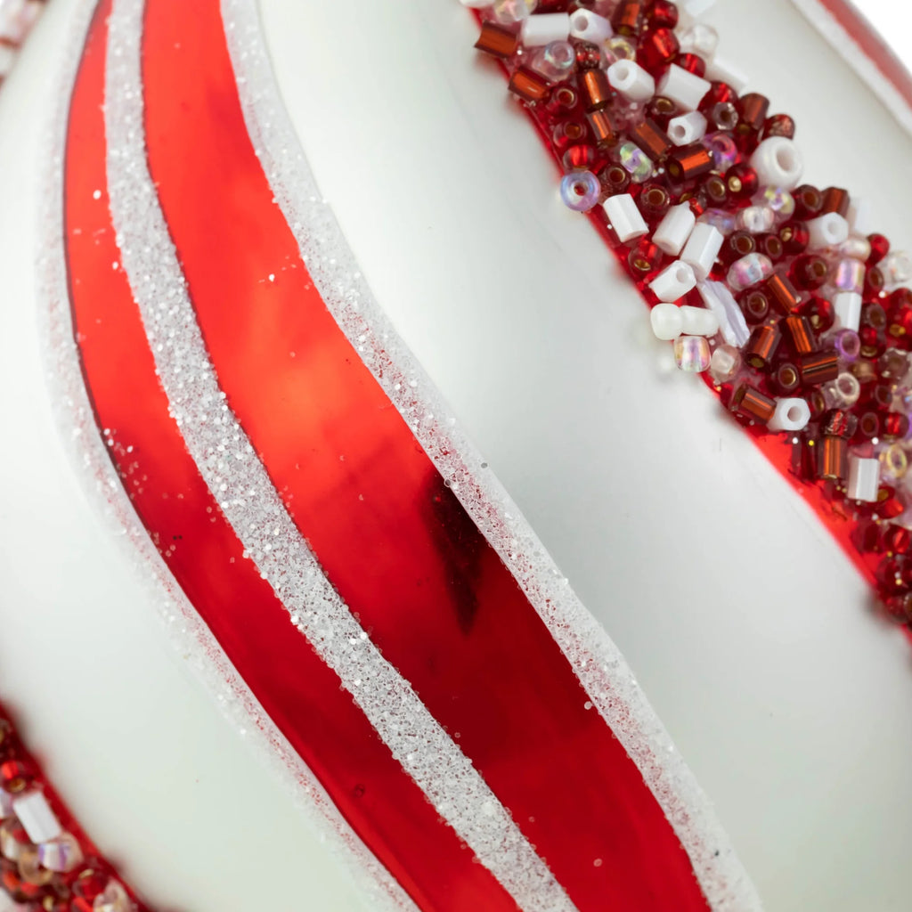 Set of 2 White and Red Glass Christmas Ornaments X4704