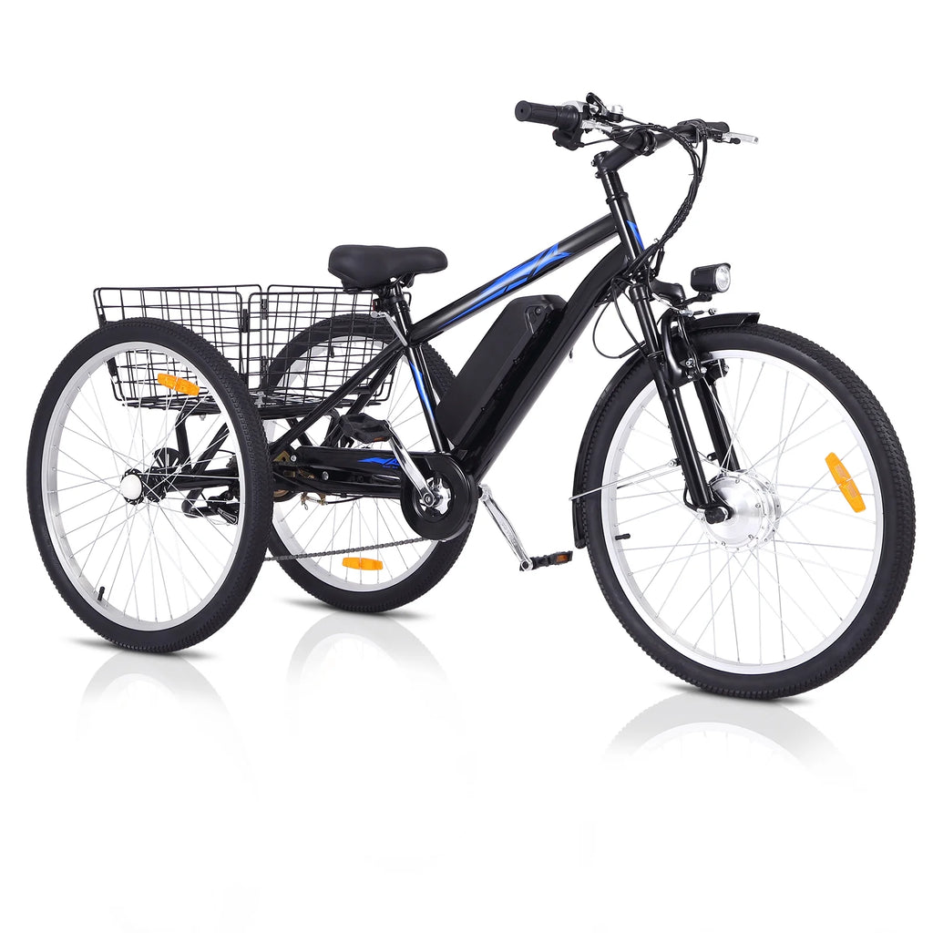 36V 350W 10AH 3 Wheels Fat Tires Electric Tricycle with Rear Basket, Blue C5423