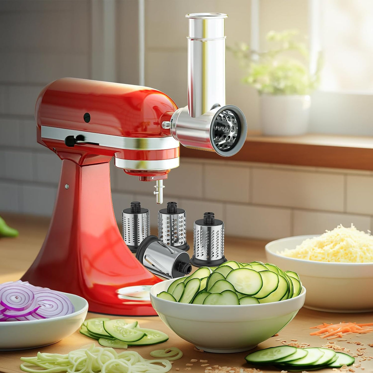 Stainless Steel Slicer Shredder Attachment for KitchenAid Stand Mixer with 4 Blades W41252