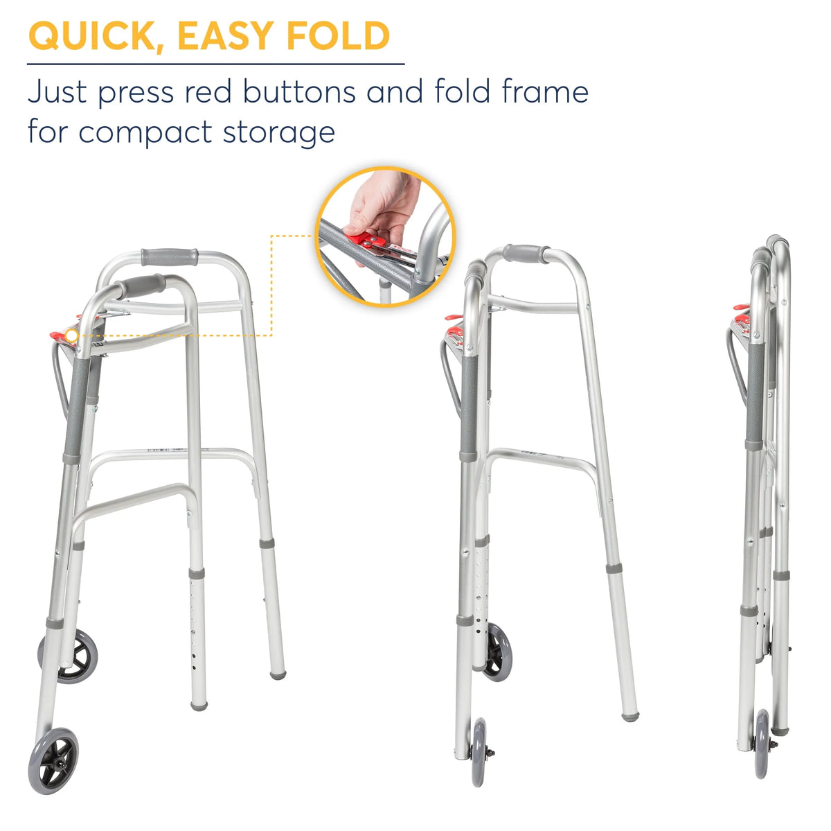 Two Button Folding Walker with 5 Wheels K57804