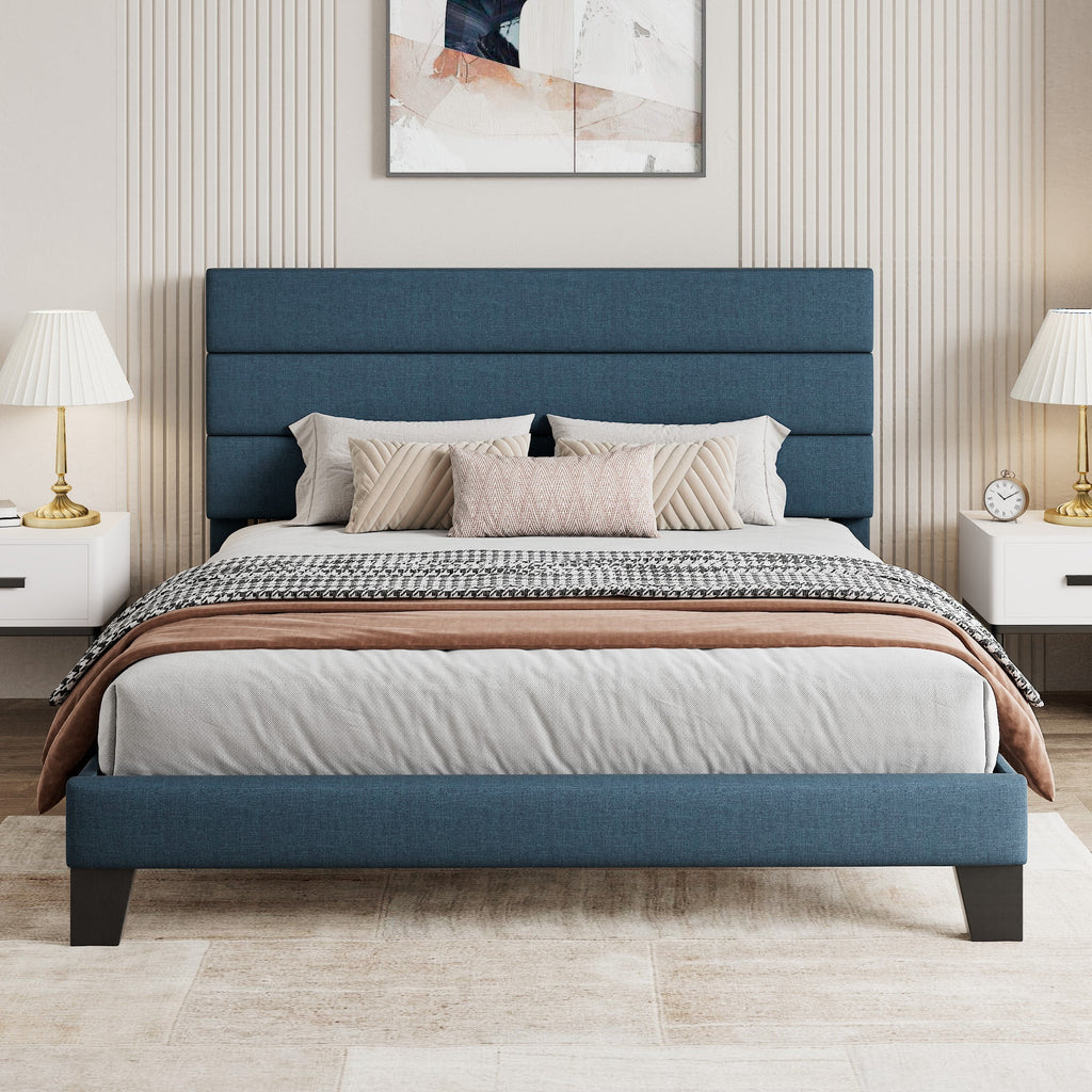 Full Size Platform Bed Frame with Upholstered Fabric Headboard F715534