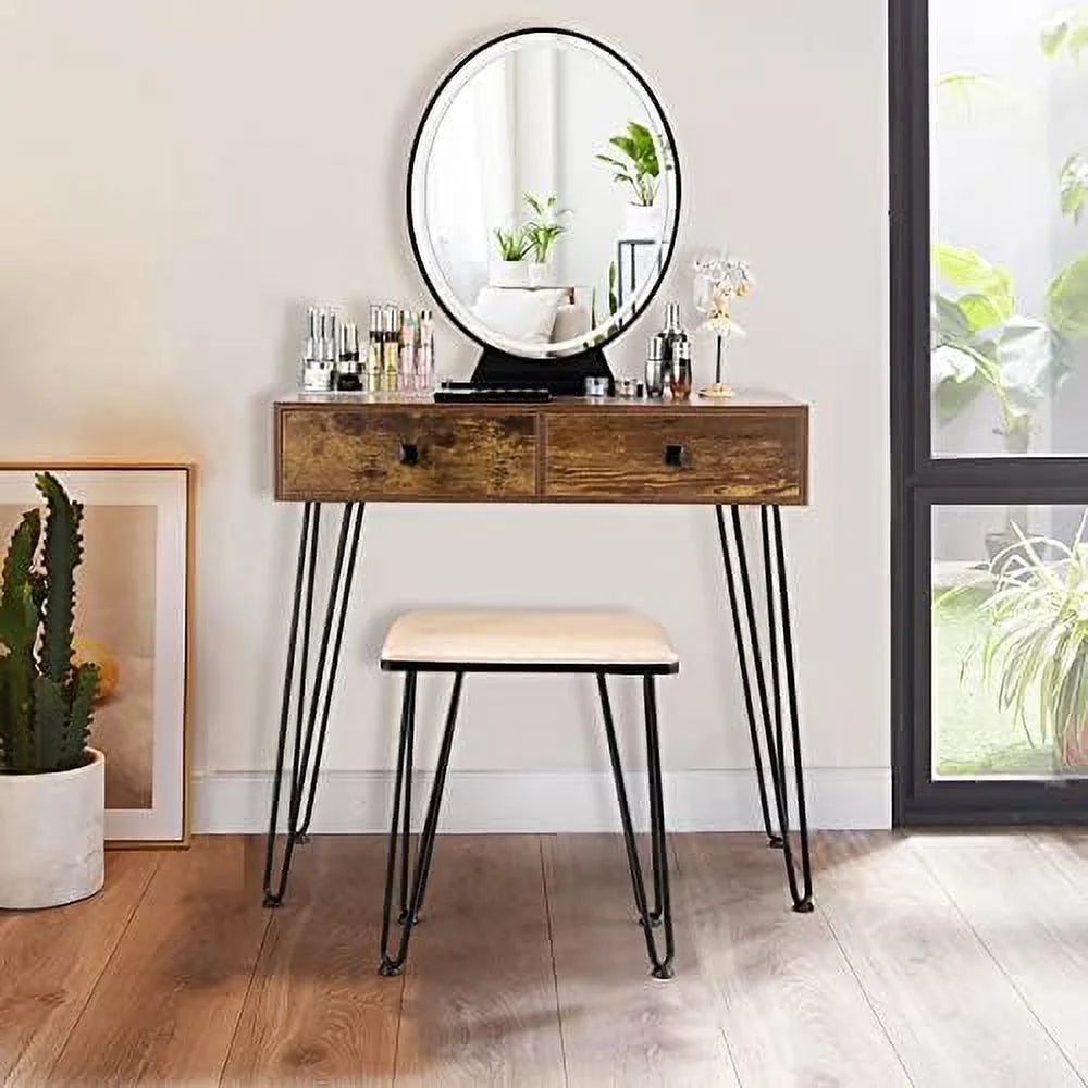 Vanity Desk with Mirror and Lights Makeup Dressing Table Set with Stool Q418344