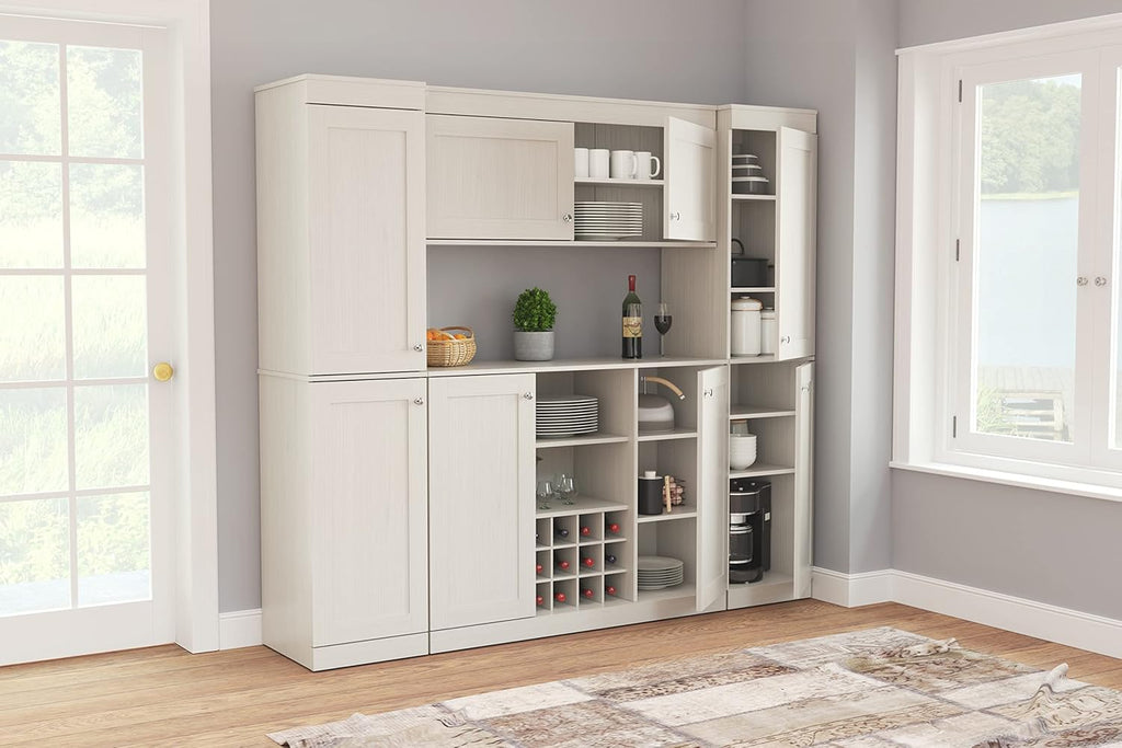 4-Piece Buffet Storage System with 2 Tall/Slim Cabinets, Washed Oak C90462