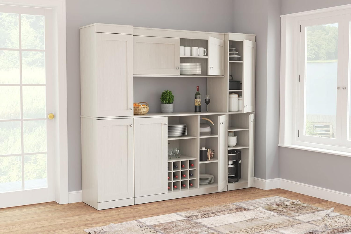 4-Piece Buffet Storage System with 2 Tall/Slim Cabinets, Washed Oak C90462