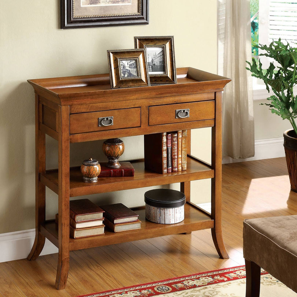 Oak Finish Wood 2-Drawer End Table X1817
