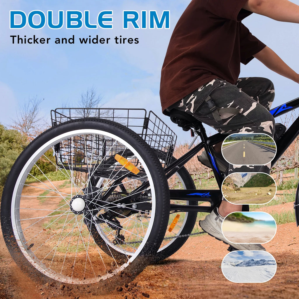 36V 350W 10AH 3 Wheels Fat Tires Electric Tricycle with Rear Basket, Blue C5423