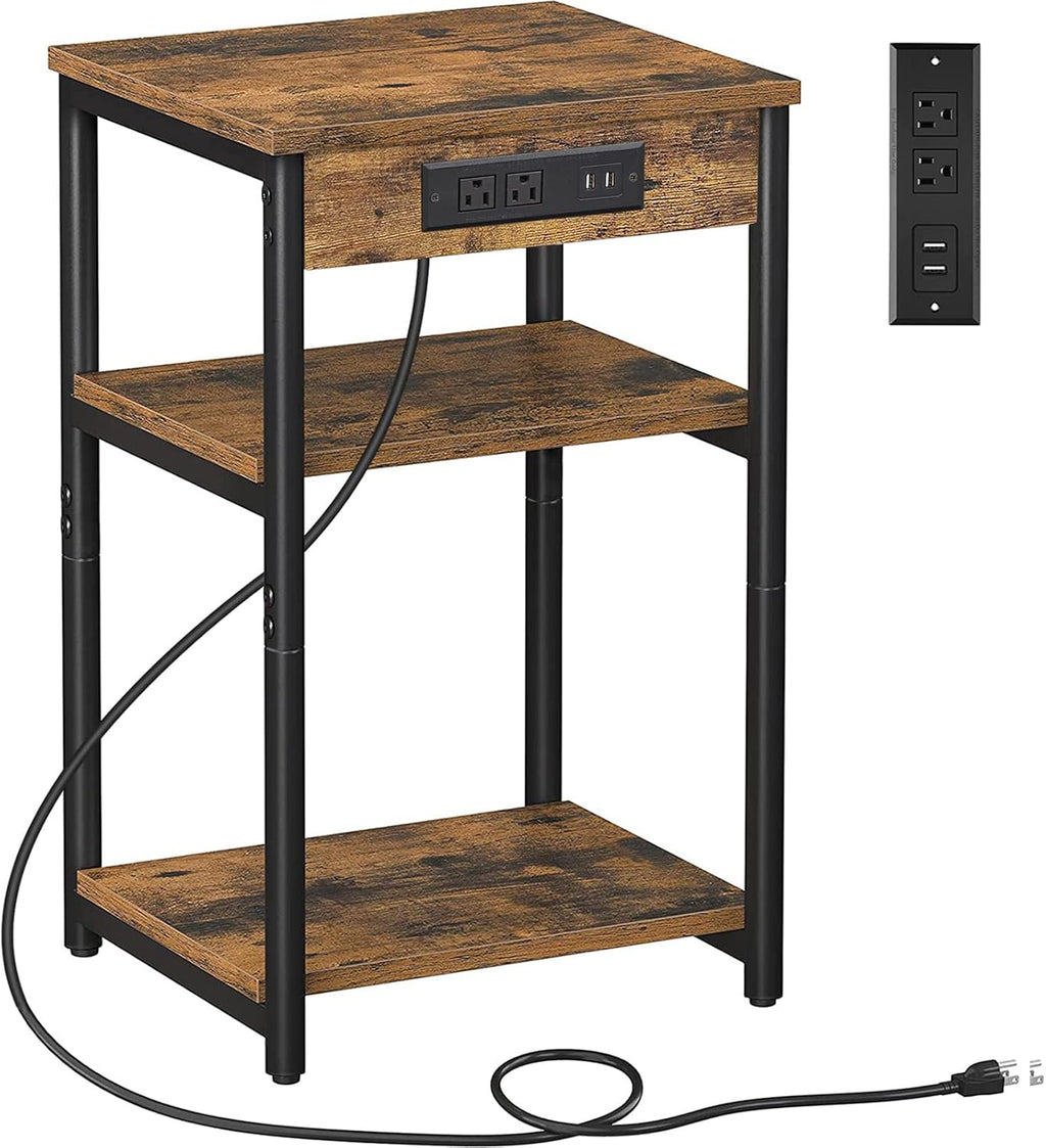 3-Tier End Table with Charging Station and USB Ports U1606