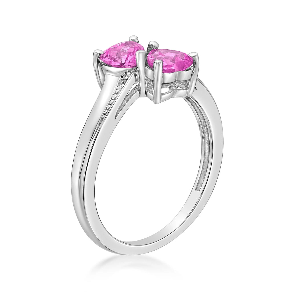 1.10 Ct Heart Pink Sapphire Diamond Accent 925 Sterling Silver Ring Size 7 T17867