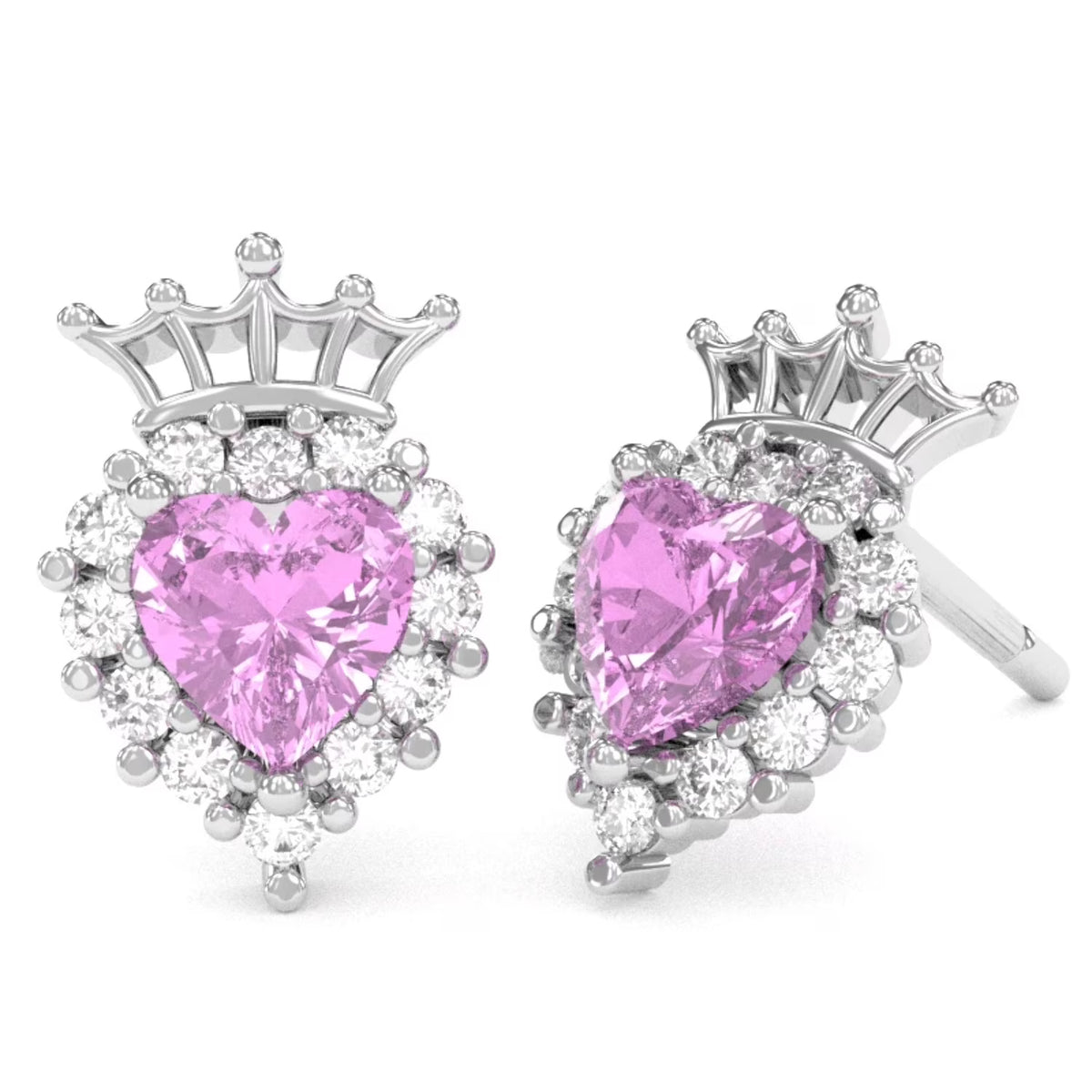 14k White Gold Pink Sapphire Diamond Stud Earrings N314743