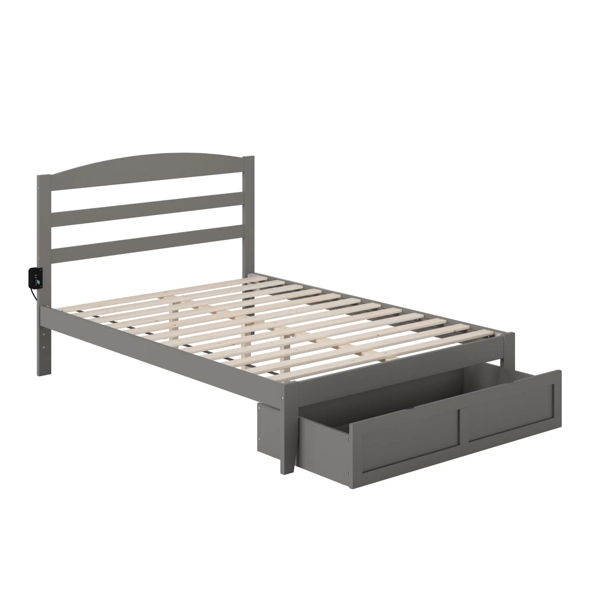 Solid Wood Full Bed with Drawer in Gray P802