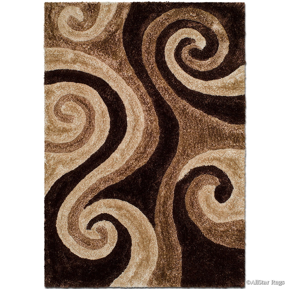 Shaggy Area Rug with 3D Brown Spiral Design 5' x 7' I785428