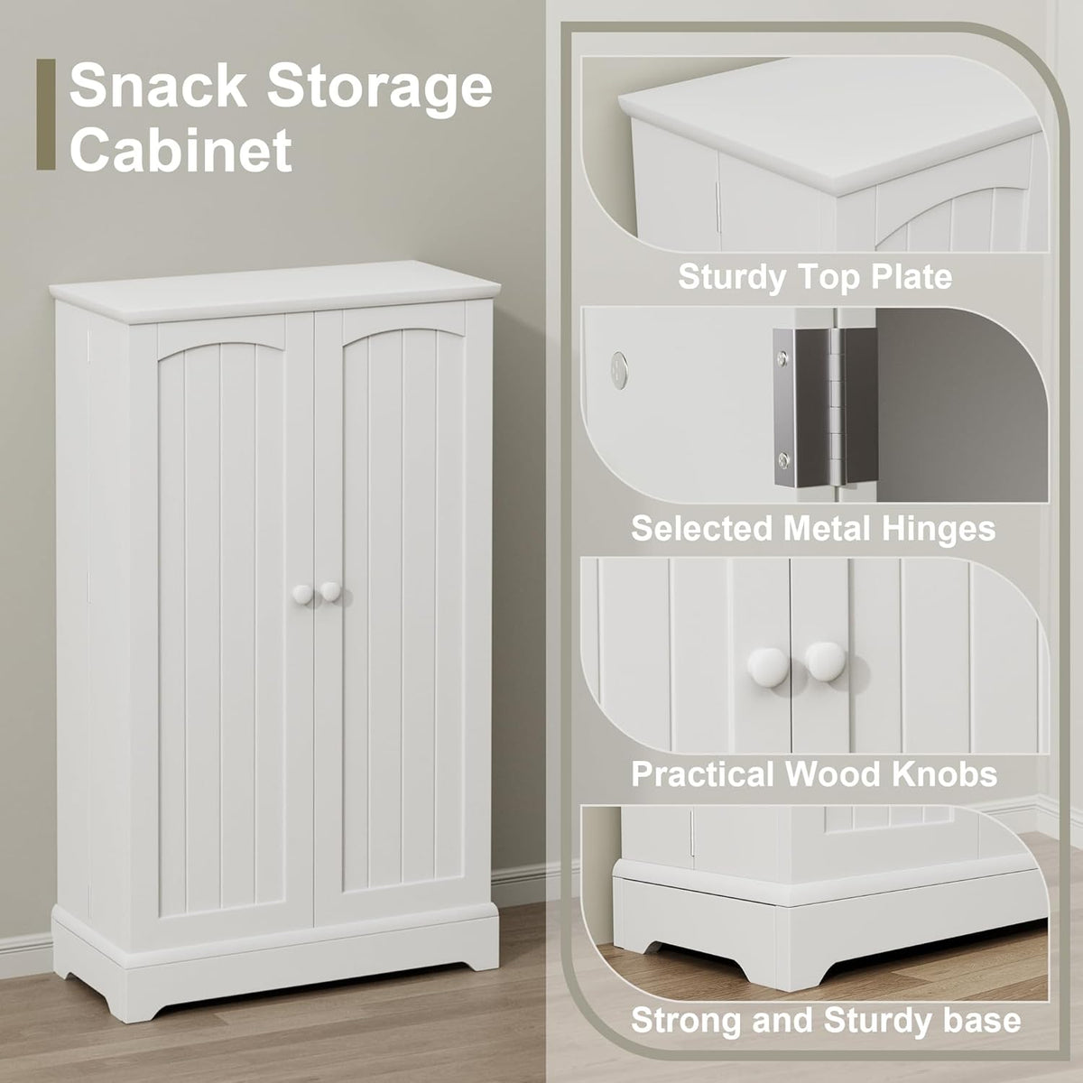 White Kitchen Pantry Storage Cabinet with Doors and Adjustable Shelves W457