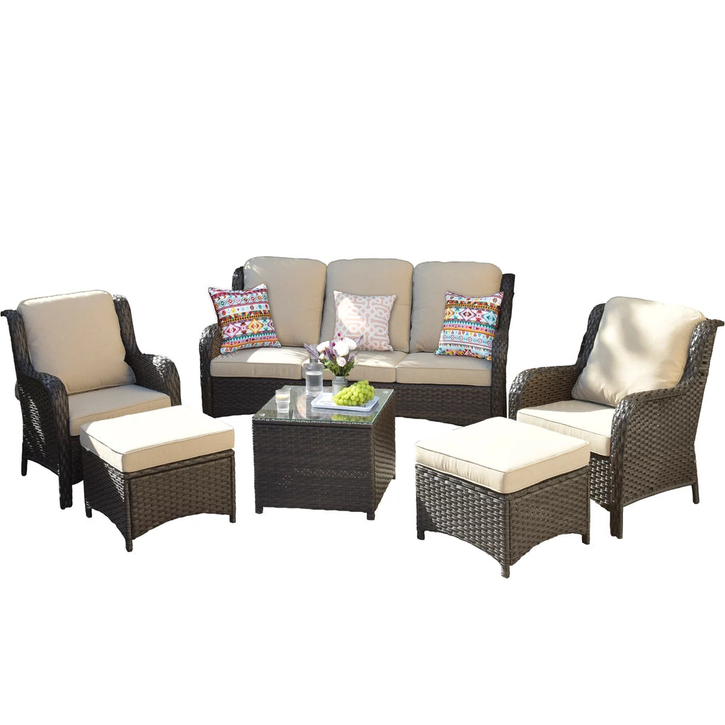 6 Pieces Wicker Outdoor Patio Furniture Set with Cushions P58548