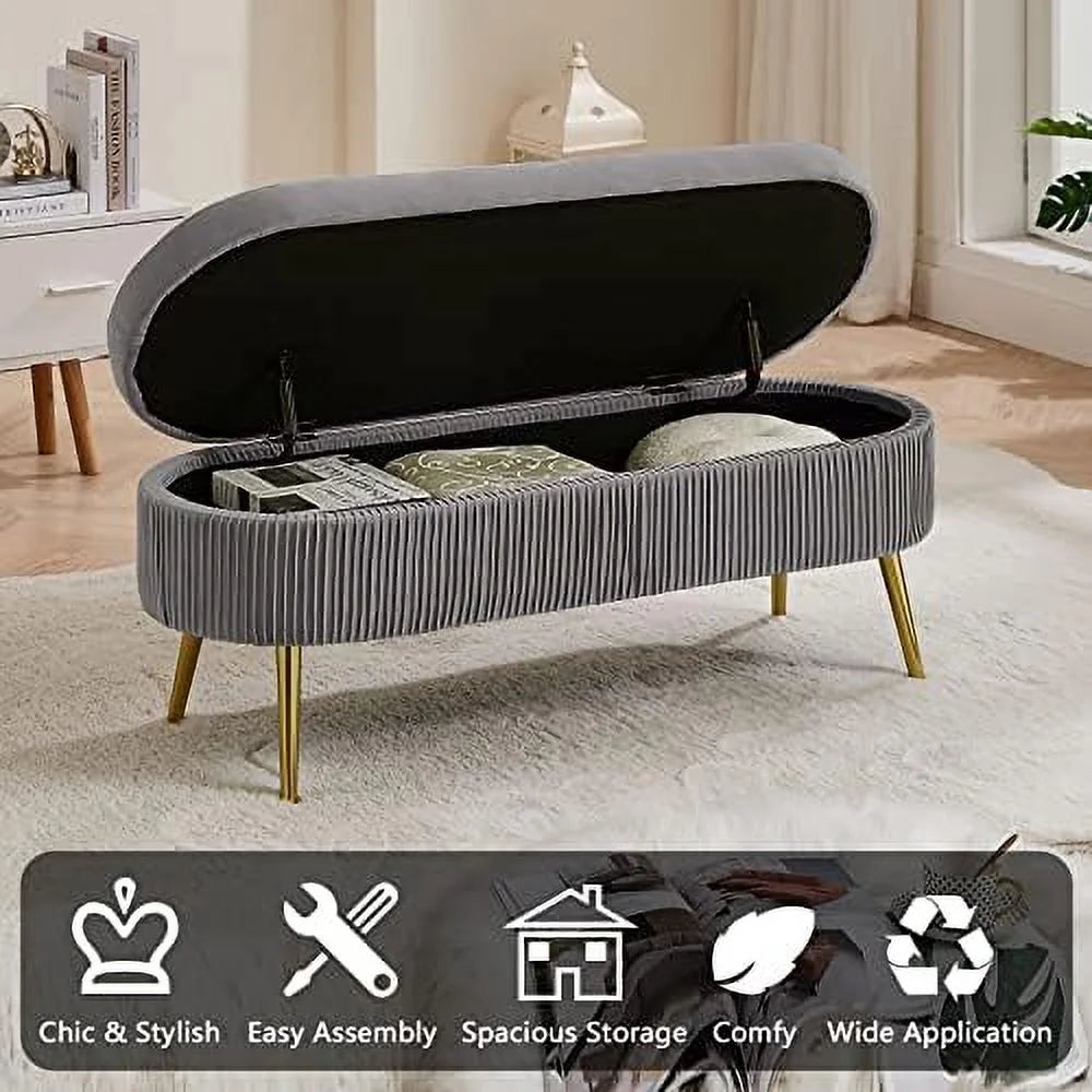 Faux Fur Ottoman Bench with Golden Metal Legs I768644