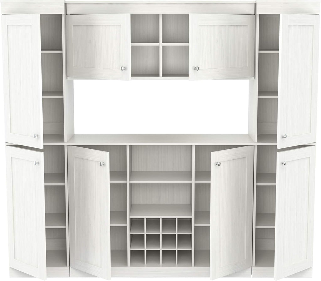 4-Piece Buffet Storage System with 2 Tall/Slim Cabinets, Washed Oak C90462