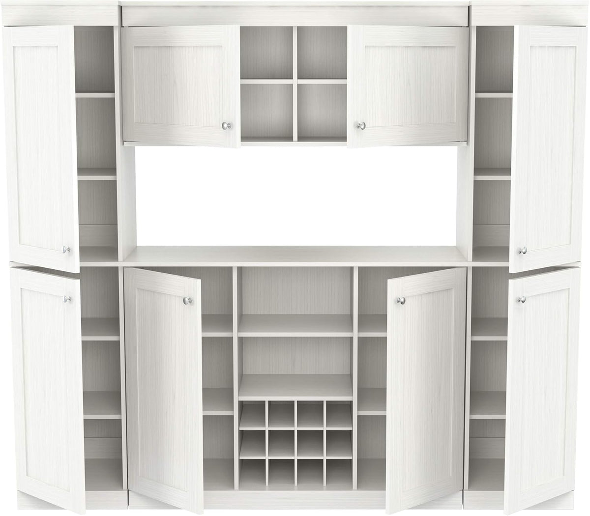 4-Piece Buffet Storage System with 2 Tall/Slim Cabinets, Washed Oak C90462