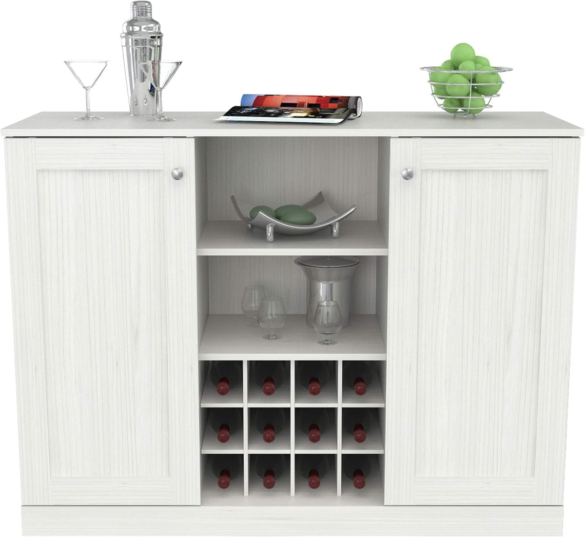 4-Piece Buffet Storage System with 2 Tall/Slim Cabinets, Washed Oak C90462