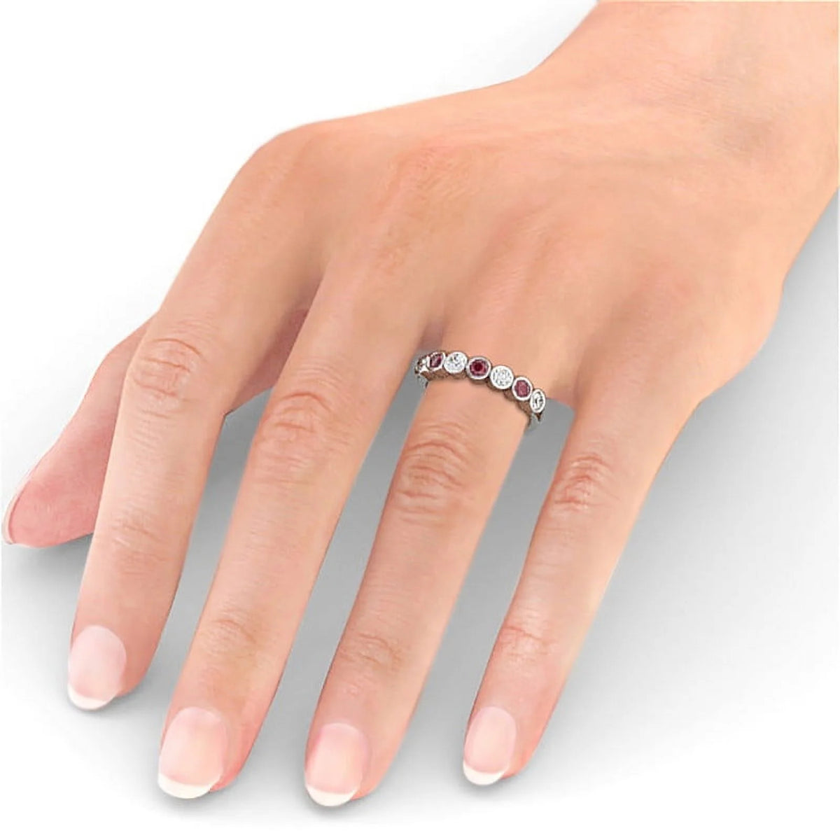 14K White Gold Ruby Diamond Eternity Band P2347