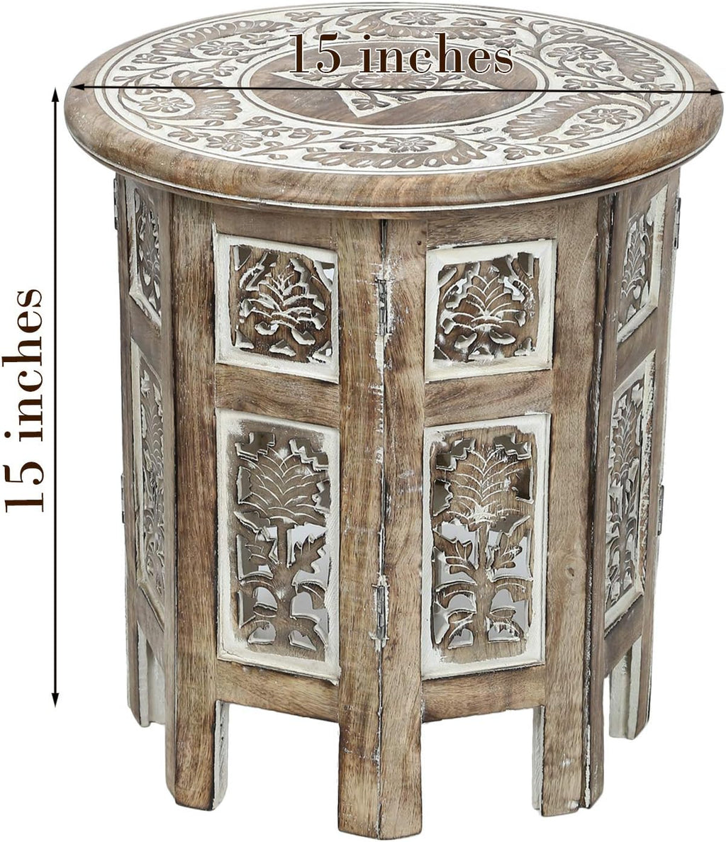 Small Rustic Wood Round White Side Table N591270