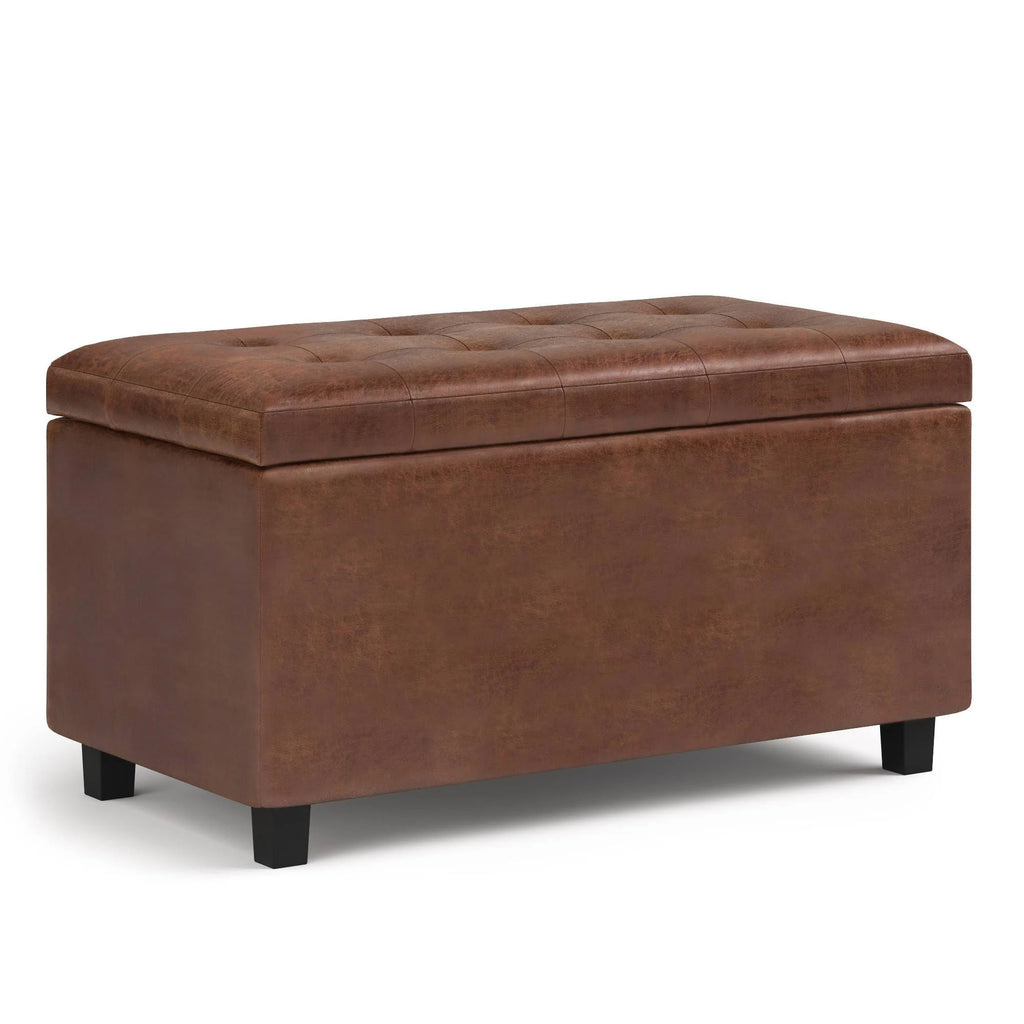 Distressed Saddle Brown Faux Leather Storage Ottoman J6582