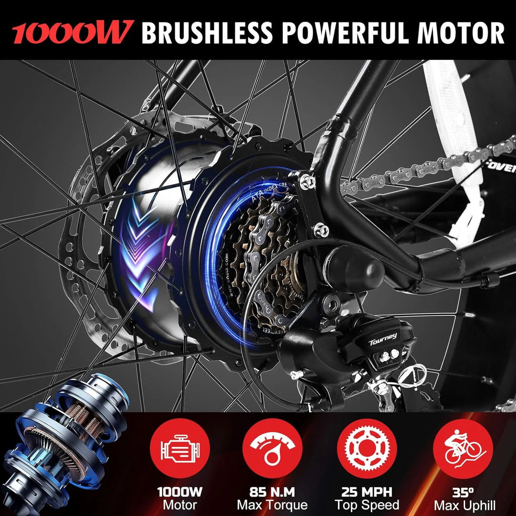 26" x 4.0 Fat Tire 1000W Electric Mountain Bicycle E106