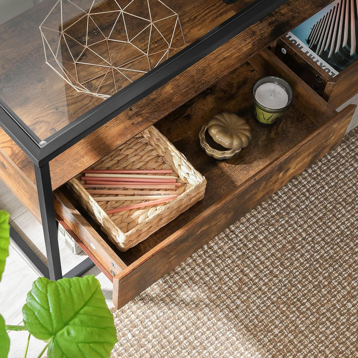 Rustic Brown and Black TV Cabinet with 2 Drawers K860623
