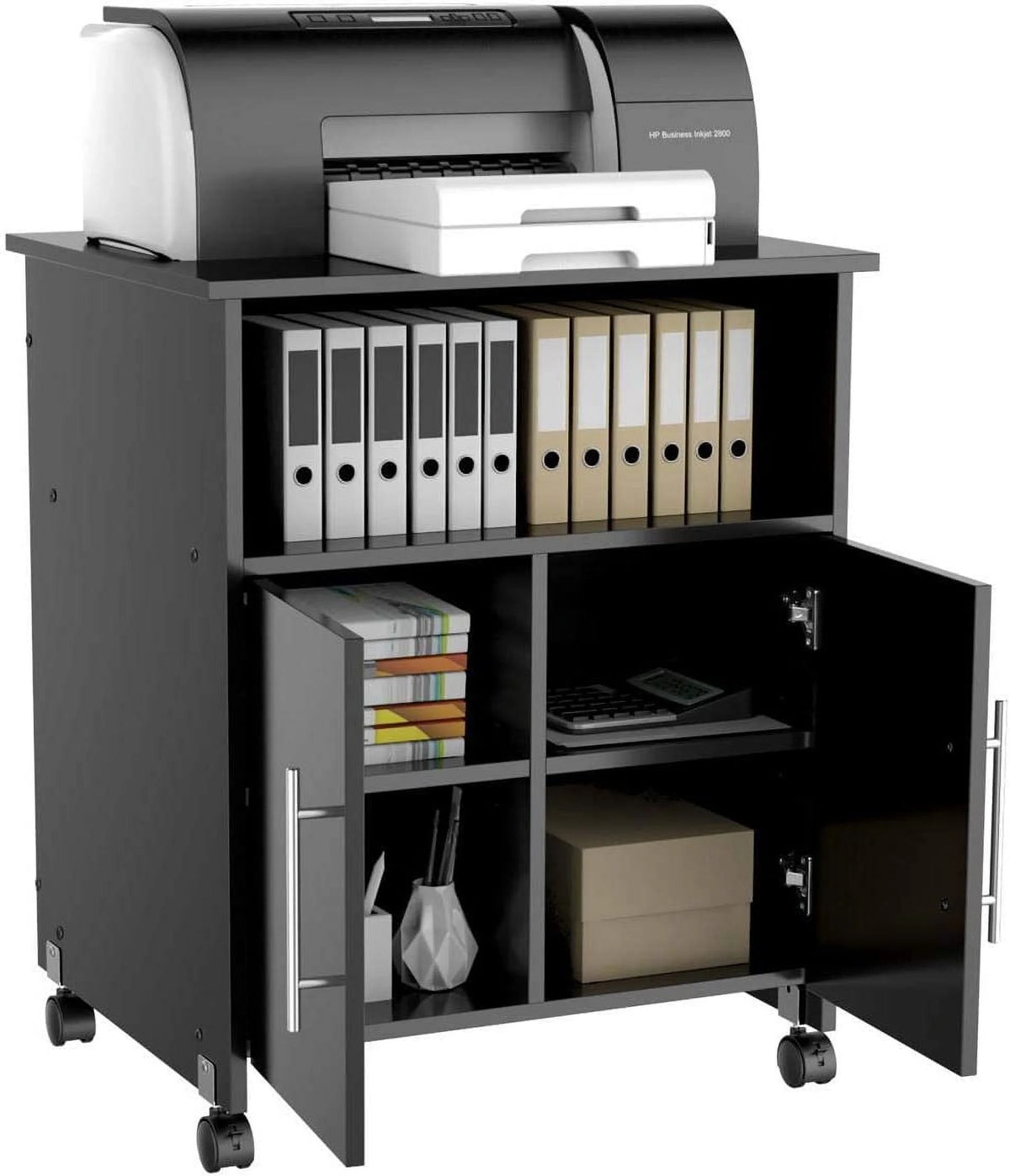 Black Rolling Printer Stand with Storage and Adjustable Shelf J106522