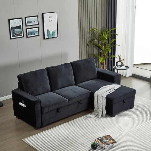 Brown Velvet L-Shaped Sectional Sofa with Storage Chaise H5550