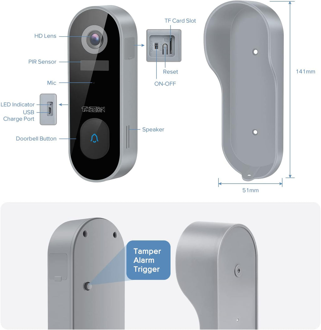 1080P HD WiFi Wireless Video Doorbell Camera with Chime N1301