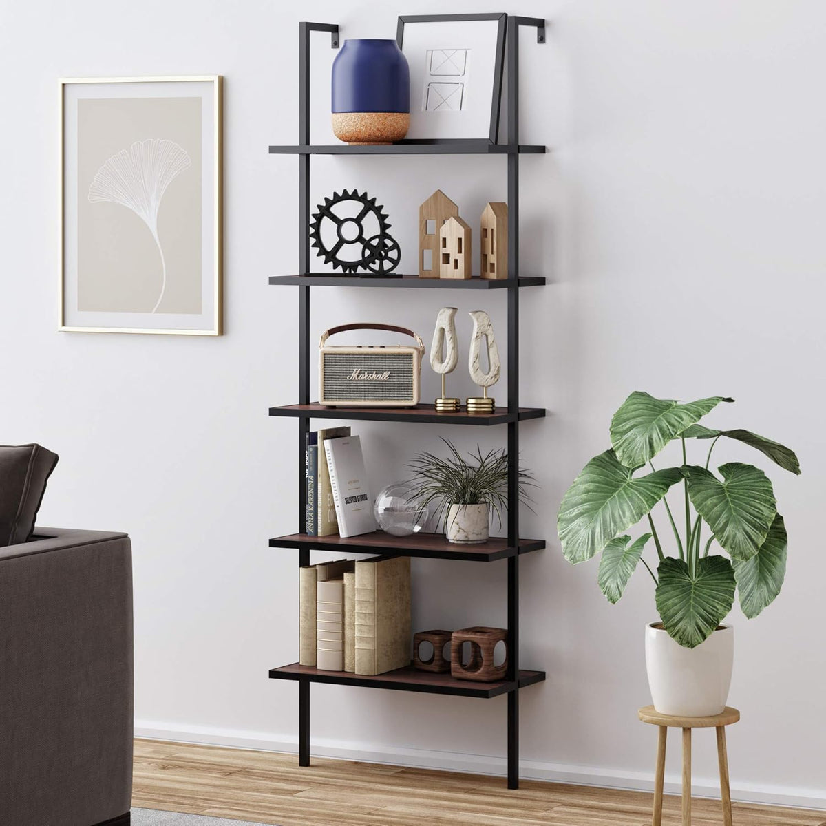 5-Shelf Oak Wood Modern Bookcase E496