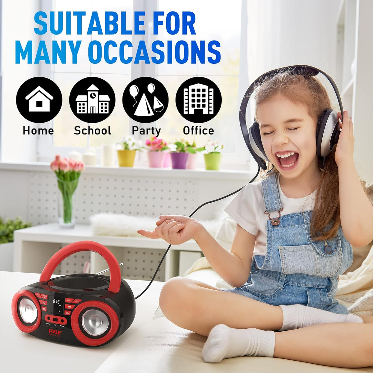 Red Black Portable CD Player Bluetooth Boombox Speaker W113726