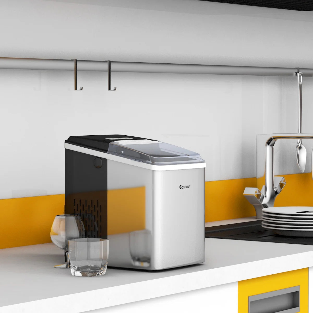Stainless Steel Countertop Ice Maker with Scoop U963625