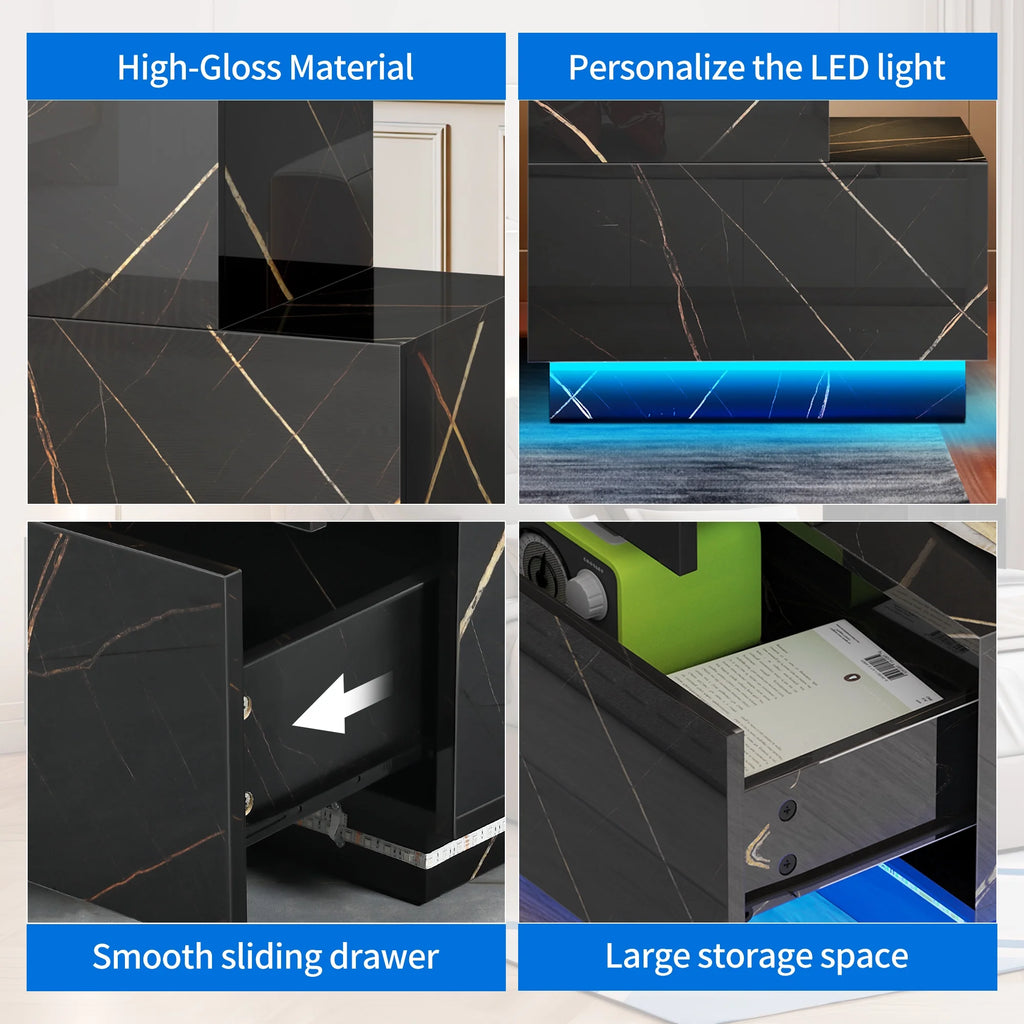 Set of 2 LED Nightstand with 2 Drawers E370535