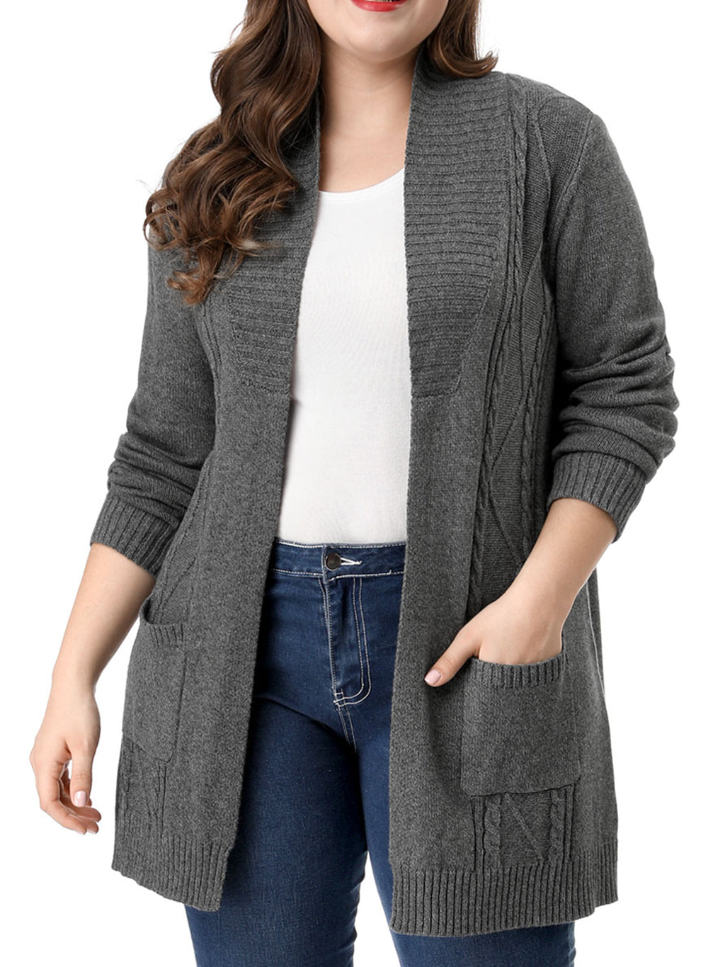 Plus Size Open Front Long Sleeves Kimono Cardigan W207